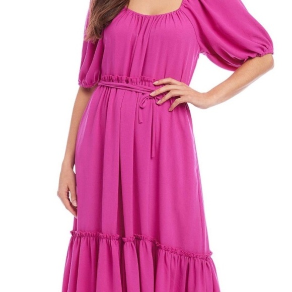 NWT KAREN KANE Short Sleeve Removable Tie Belt Ruffle Layered Dress Size X-Small - Picture 4 of 5